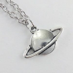 Silver Toned Planet Necklace - Saturn